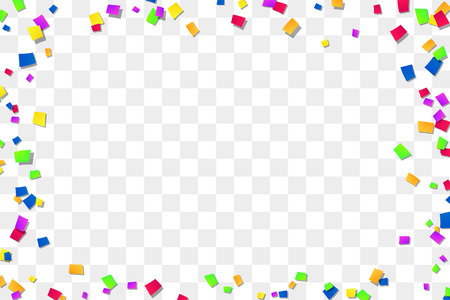 Falling confetti isolated white transparent background. Abstract design element festive party, Christmas holiday, New Year celebration. Bright birthday decoration, paper tinsel Vector illustrationのイラスト素材