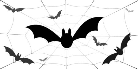 Bat icons set. Bat wings, black web silhouette isolated white background. Symbol Halloween holiday, mystery cartoon dark vampire, night flyin element. Spooky scary flat design Vector illustrationのイラスト素材