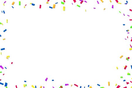 Falling confetti isolated white background. Abstract design element festive party, Christmas holiday, Happy New Year celebration. Bright decoration, paper tinsel. Birthday decor Vector illustrationのイラスト素材