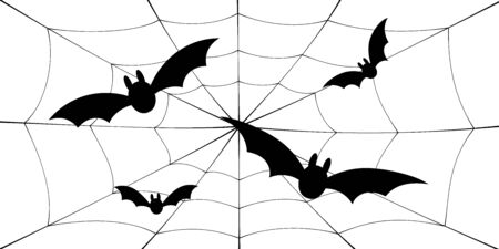 Bat icons set. Bat wings, black web silhouette isolated white background. Symbol Halloween holiday, mystery cartoon dark vampire, night flyin element. Spooky scary flat design Vector illustrationのイラスト素材