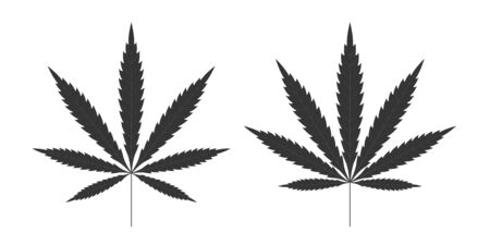 Cannabis leaf icons set. Black silhouette indica sativa isolated white background. Herbal medicine herb plant. Natural weed hemp. Addiction smoke drug Illegal narcotic marijuana Vector illustrationのイラスト素材