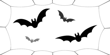 Bat icons set. Bat wings, black web silhouette isolated white background. Symbol Halloween holiday, mystery cartoon dark vampire, night flyin element. Spooky scary flat design Vector illustrationのイラスト素材