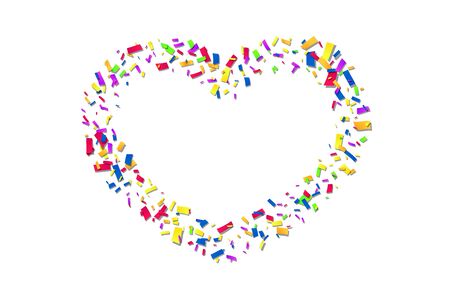 Heart confetti isolated white background. Fall color confetti, heart-shape. Valentine day holiday, romantic wedding border card. Valentines decoration frame. Greeting love design Vector illustrationのイラスト素材