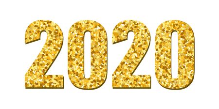 Happy New Year gold number 2020. Bright golden design with sparkle, isolated white background....