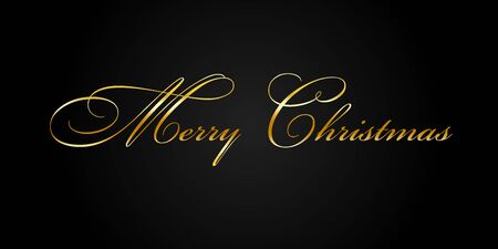 Merry Christmas gold text decoration. Bright golden texture lettering with sparkle, isolated black background. Design typography for holiday, greeting card, Christmas celebration Vector illustrationのイラスト素材