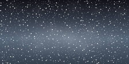 Snow black background. Christmas snowy winter design. White falling snowflakes, abstract landscape. Cold weather effect. Magic nature fantasy snowfall texture decoration. Vector illustrationのイラスト素材