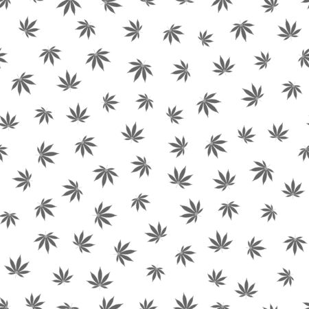 Cannabis seamless pattern. Marijuana leaf, gray weed plant. Hashish texture, isolated white background. Hemp psychedelic grass. Fabric print for medical wallpaper. Simple design. Vector illustrationのイラスト素材