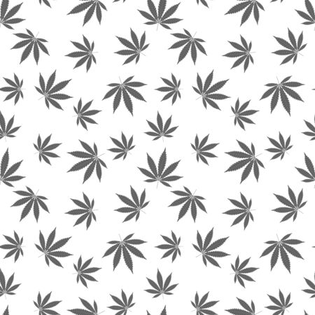 Cannabis seamless pattern. Marijuana leaf, gray weed plant. Hashish texture, isolated white background. Hemp psychedelic grass. Fabric print for medical wallpaper. Simple design. Vector illustrationのイラスト素材