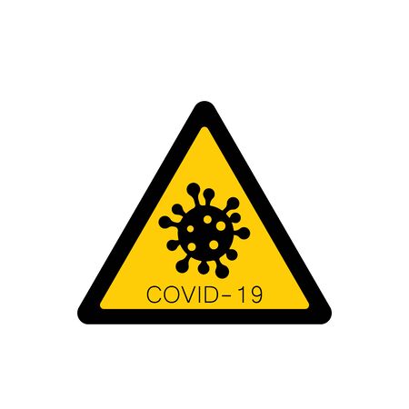 Coronavirus 2019-nCoV. Corona virus attention icon. Yellow triangle sign isolated white background. Pathogen respiratory infection. Bacteria-cell. Influenza pandemic. Corona-virus Vector illustrationのイラスト素材