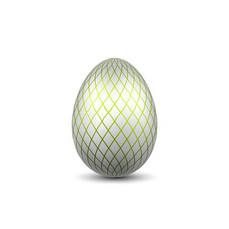 Easter egg 3D icon. Green silver egg, isolated white background. Bright realistic design, decoration for Happy Easter celebration. Holiday element. Shiny pattern. Spring symbol Vector illustrationのイラスト素材