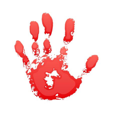 Hand paint print 3D, isolated white background. Red human palm and fingers. Abstract art design, symbol identity people. Silhouette child, kid, people handprint. Grunge texture Vector illustrationのイラスト素材
