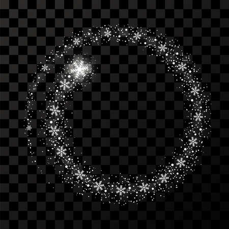 Snow star tail border. Christmas texture, isolated transparent background. Snowflake abstract effect. Holiday frame, silver glitter. Blizzard design. Winter snow fall decoration Vector illustrationのイラスト素材