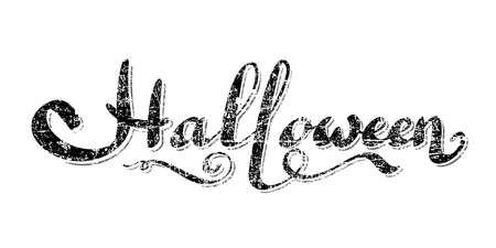 Happy Halloween grunge lettering wavy tail, isolated white background. Holiday black lettering banner. Happy Halloween celebration poster. Greeting card, october party invitation vector illustrationのイラスト素材