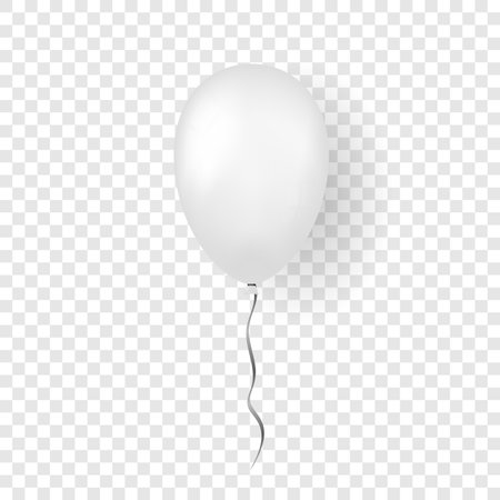 Balloon 3D icon, isolated on white transparent background. Baloon mockup for Halloween party celebration. Realistic silver design. Helium gift ballon with ribbon Glossy decoration. Vector illustrationのイラスト素材