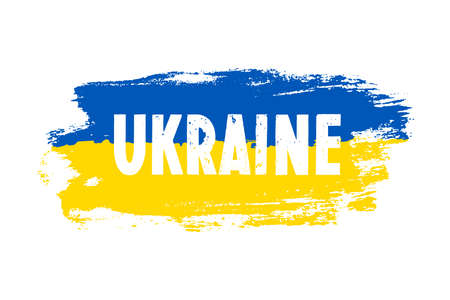 Ukraine text outline in flag, isolated white background. T-shirt print design for textile, fabric. Typography graphics. Message stop war. Concept peace, freedom and independence Vector illustrationのイラスト素材