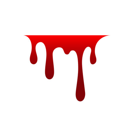 blood drip cartoon. Halloween bloodstain isolated white background. Splatter stain. Horror drop flow. Red scare ink. Blot texture. colorful splash. Stream bleeding. flowing liquid. vector illustrationのイラスト素材