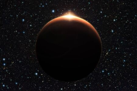Planet Mars with sunrise in space 