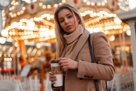 Beautiful fashionable young model blonde womanの写真素材