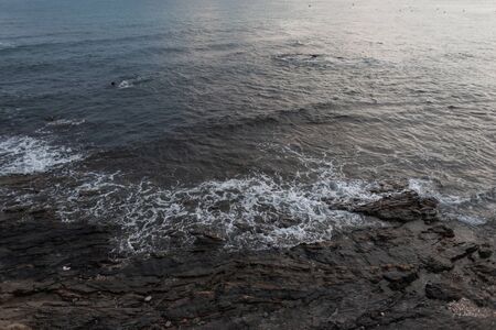 Top view of a sea with waves and rocks. Beautiful seascape. Spain.の写真素材