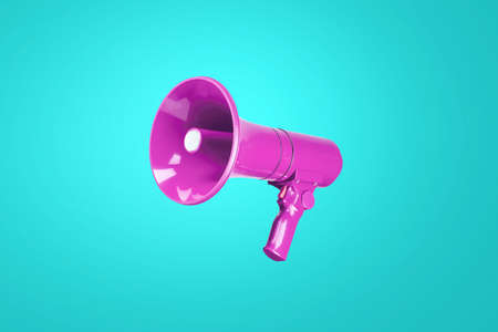 Beautiful colored pink megaphone on a cold blue background. A combination of complimentary colors....