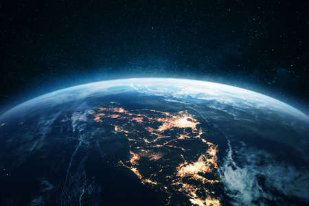 Amazing planet earth with night city lights, Japan view from space. Electricity Conceptの写真素材