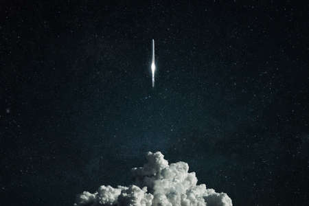 New spacecraft overcomes gravity and lift off into deep space. Successful rocket launch, conceptの写真素材
