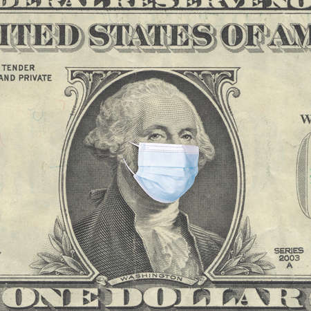 world crisis concept. Portrait of a President Washington in a medical mask.