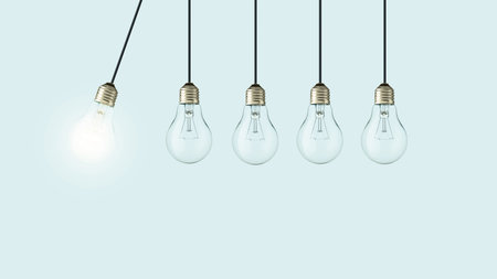 Creative light bulb lights up other extinguished light bulbs, concept. Leadership, creative idea....