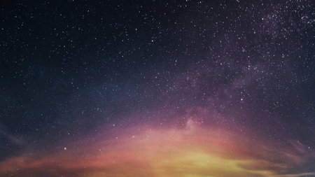 Beautiful night starry sky with clouds. Space and starsの写真素材