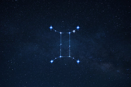Zodiac sign twins on the starry sky with stars. Astrology, conceptの写真素材