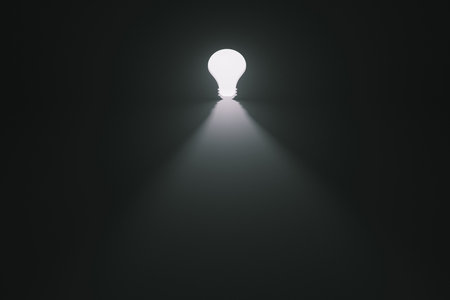 Creative light bulb door in the wall with light and shadow, concept. Business and growth, creative idea. Think different. Glowing lights, start-upの写真素材