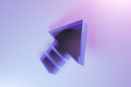 3D purple arrow pointing upward on a gradient background, symbolizing business growth, success, and progress in technology or finance. Modern abstract concept for innovation and achievement. Creativeの写真素材