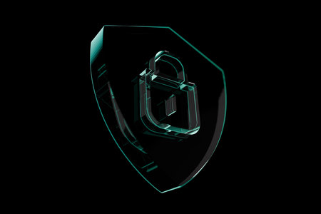 Cyber â€‹â€‹shield with a lock, neon light protection on a black background, concept....