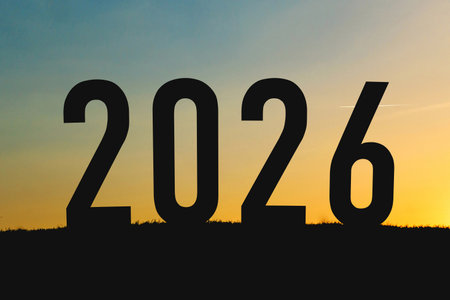 Field with grass happy new year 2026 creative idea. Silhouette 2026