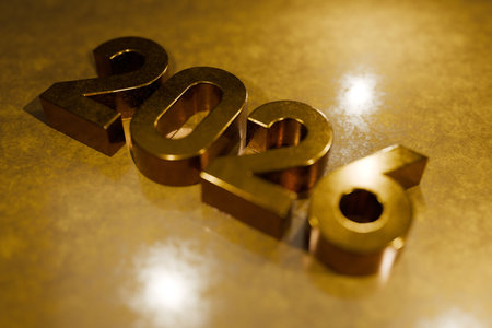 Golden numbers 2026 New Year on a golden background, concept. Investments and finance. Success in...