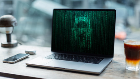 Laptop with lock and protection, creative idea. Personal data protection, concept. Post Quantum...