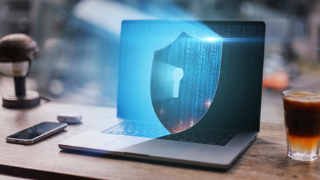 Post Quantum Cryptography and Quantum Resistant Cryptography. Shield Icon of Cyber Security Digital...