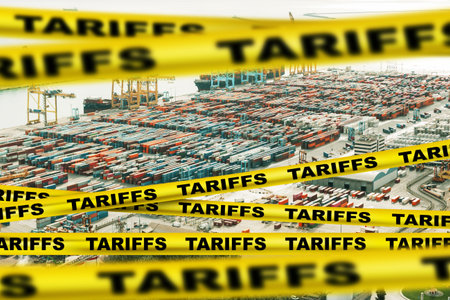 Economic Tariffs Concept. America tariffs on EU. Crisis, Trade and economic war. Trade shipping...