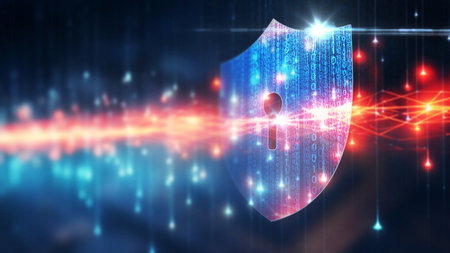 Cyber security and data protection on internet. Shield, secure access and encrypted connection protecting online information. Password protected system. Cybersecurity technology. crypto encryptionの写真素材