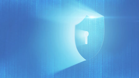 Post Quantum Cryptography and Quantum Resistant Cryptography. Shield Icon of Cyber Security Digital Data on a blue background, Digital Data Network Protection, Global Network. cybersecurity, creativeの写真素材