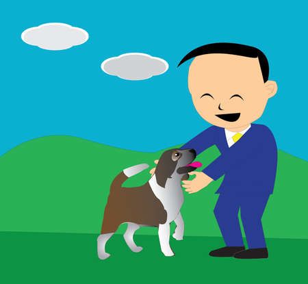 a dog come to a business man with pleasureのイラスト素材