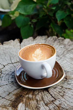 relax corner with the table made from stump and some plantの写真素材