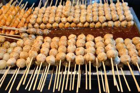 meatballs for sales in the night market in Thailandの写真素材