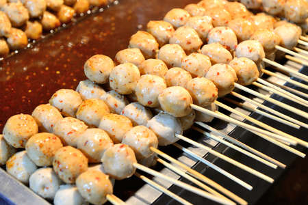 meatballs for sales in the night market in Thailandの写真素材