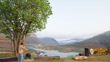 Mae Ping lake in the morningのeditorial素材