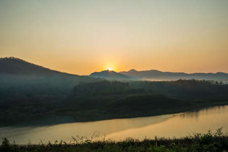 sunrise at Mae Ping lakeの写真素材