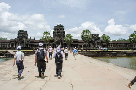 travellers walking to Angkor wat, Cambodia- August, 24, 2013のeditorial素材