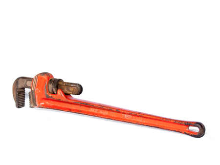 straight pipe wrench on white backgroundの写真素材