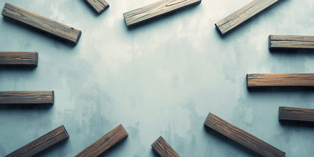 Wooden planks on concrete background with copy space. 3d render