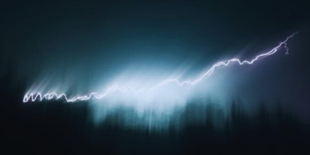 Lightning in the night sky. Thunderstorm. 3D illustrationの写真素材